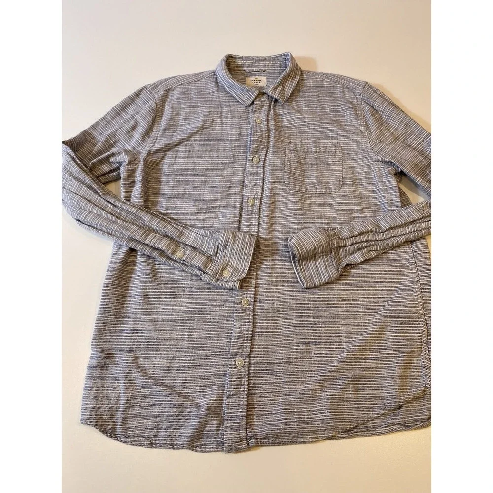 Marine Layer Shirt MensLarge Blue Gray Striped Button Up Long Sleeve Pocket - Picture 1 of 10